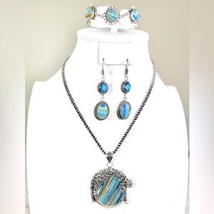 Rainbow Calsilica Leopard 925 Gemstone Pendant Bracelet Earrings Only Set